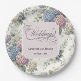 Lente Delicate Hortensia Bloemen Bruiloft Papieren Bordje