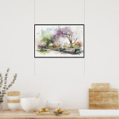 Lente die in de Waterverf van het Park rolt Poster (Keuken)