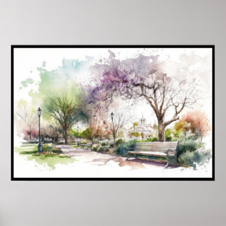 Lente die in de Waterverf van het Park rolt Poster