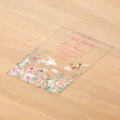 Lente Diep Roze Vlinder Bloem Bruiloft Acryl Uitnodigingen (Laagn)