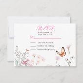 Lente Diep Roze Vlinder Bloem Bruiloft RSVP Kaartje (Voorkant)