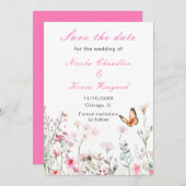 Lente Diep Roze Vlinder Bloem Bruiloft Save The Date (Voorkant / Achterkant)