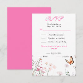 Lente Diep Roze Vlinder Bloemige Bruiloft RSVP Kaartje
