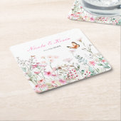 Lente dieproze vlinder bloem bruiloft kartonnen onderzetters (Schuin)