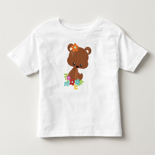 Lente dieren, Beer, klein Beer, bloemen Kinder Shirts (Voorkant)
