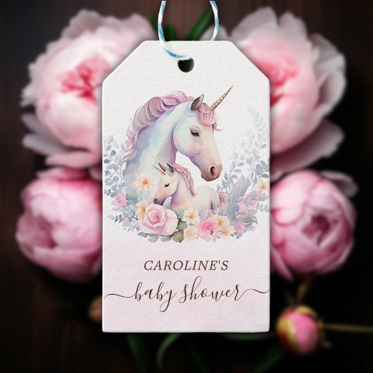 Lente Eenhoorn Waterverf Baby shower Cadeaulabel