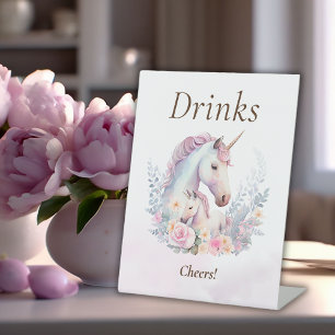 Lente Eenhoorn Waterverf Baby shower Drinken Reclamebord Met Voetstuk