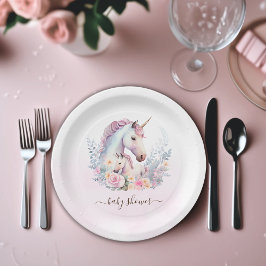 Lente Eenhoorn Waterverf Baby shower Papieren Bordje