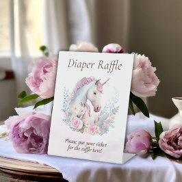 Lente Eenhoorn Waterverf Baby shower Raffle Reclamebord Met Voetstuk