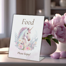 Lente Eenhoorn Waterverf Baby shower Voedsel Reclamebord Met Voetstuk