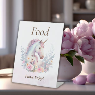 Lente Eenhoorn Waterverf Baby shower Voedsel Reclamebord Met Voetstuk