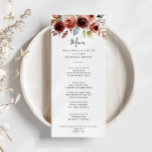 Lente Elegant Bloemendiner Menu<br><div class="desc">Deze lente elegante floral diner menukaart is perfect voor een eenvoudige bruiloft. Het ontwerp is voorzien van roze,  blush,  rood,  blauw en bordeaux handgeschilderde prachtige bloemen in combinatie met groen blad. Dit menu kan worden gebruikt voor een huwelijksreceptie,  repetitiediner,  vrijgezellenfeest of een evenement.</div>