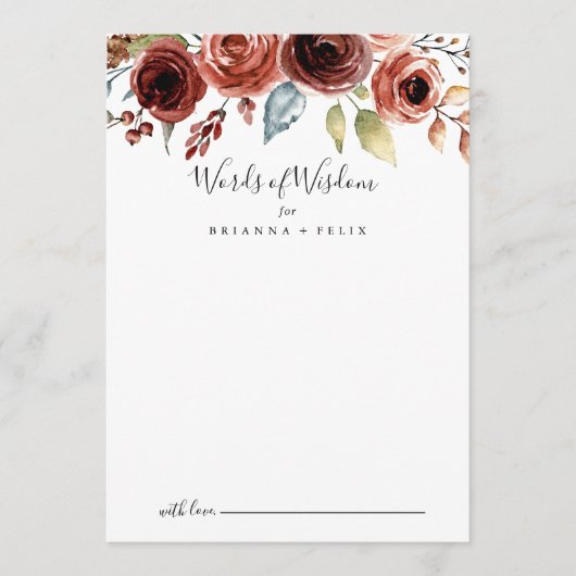 Lente Elegant Floral Wedding Words of Wisdom Advieskaart (Voorkant)