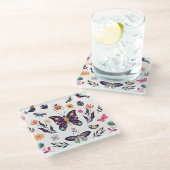 Lente Elementen Vlinders Vogels Bloemen Glazen Onderzetter (Schuin)
