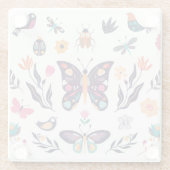 Lente Elementen Vlinders Vogels Bloemen Glazen Onderzetter (Achterkant)