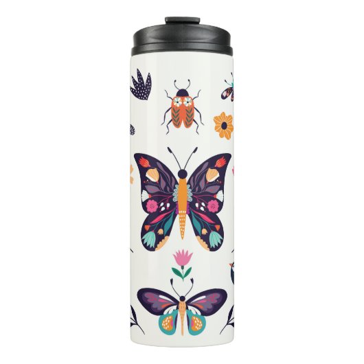 Lente Elementen Vlinders Vogels Bloemen Thermosbeker (Voorkant)