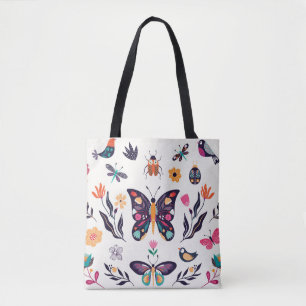 Lente Elementen Vlinders Vogels Bloemen Tote Bag