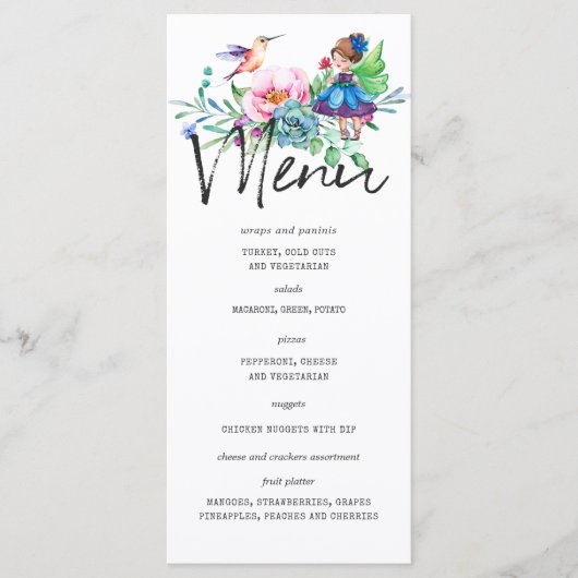Lente Elf Verjaardagsfeest Menu Sjabloon (Voorkant)