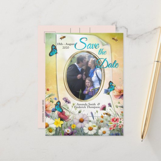 Lente en Zomer Bloeiende Bloemen Aankondigingskaart (Voorkant / Achterkant in situ)