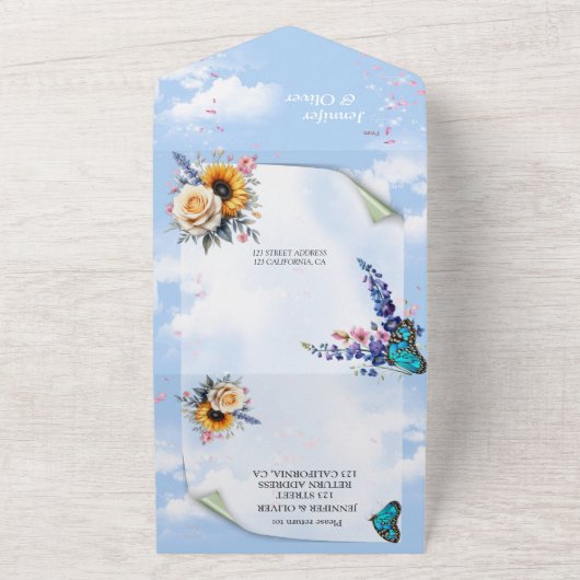 Lente en Zomer Bloeiende Bloemen All In One Uitnodiging (Buitenkant)