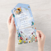 Lente en Zomer Bloeiende Bloemen All In One Uitnodiging (Afscheurbaar)