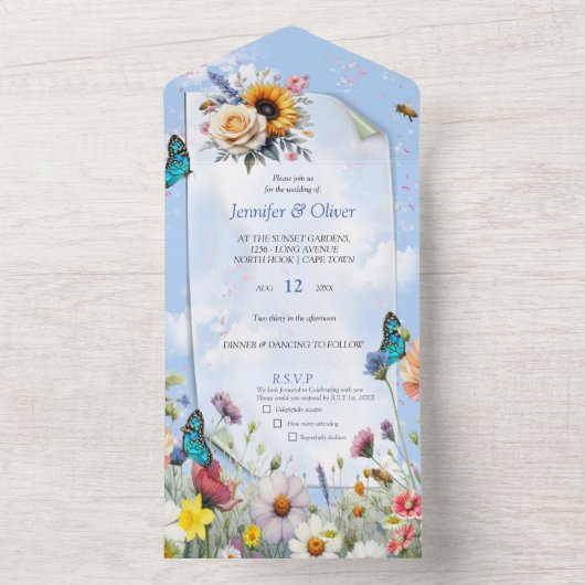 Lente en Zomer Bloeiende Bloemen All In One Uitnodiging (Binnen)