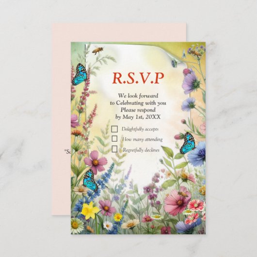 Lente en Zomer Bloeiende Bloemen RSVP Kaartje (Voorkant / Achterkant)
