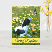 Lente-equinox Ostara Zegeningen Puppy & Vlinder Kaart (Gele Bloem)