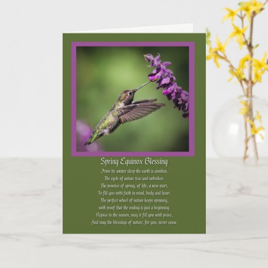 Lente Equinox Zegeningen Gedicht Kolibrie Kaart (Gele Bloem)