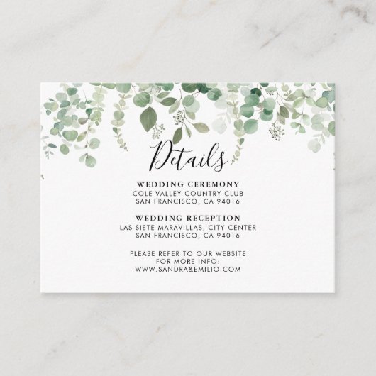 Lente Eucalyptus groen bruiloft details Informatiekaartje (Voorkant)