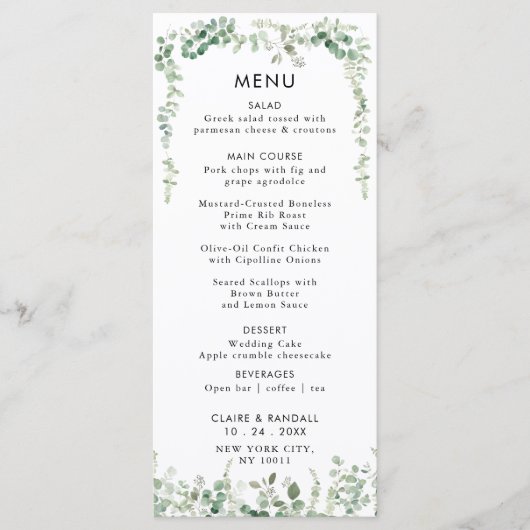 Lente Eucalyptus Groen Bruiloft Flat Menu (Voorkant)