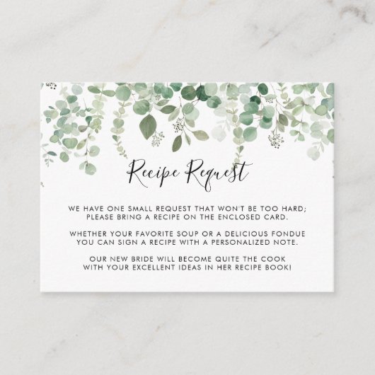 Lente Eucalyptus Groene Huwelijksrecept Verzoek Informatiekaartje (Voorkant)