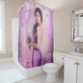 Lente Fantastische vrouw. paarse bloem. Shower Cur Douchegordijn (In situ)