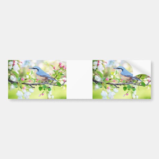 lente feestje blauwe vogel bumpersticker (Voorkant)