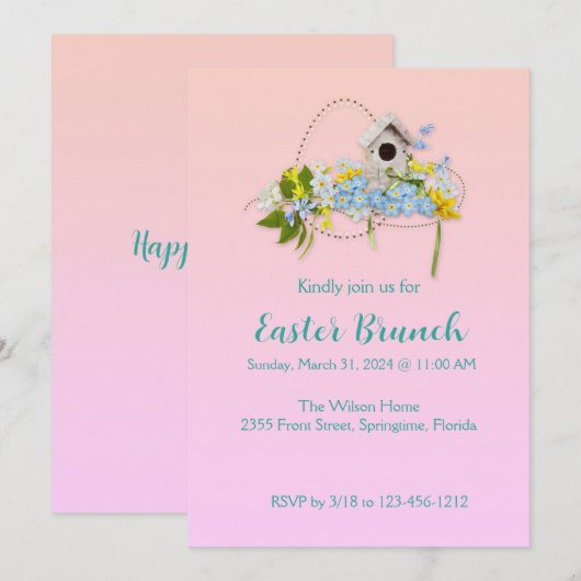 Lente Fling Birdhouse Pasen Brunch Kaart (Voorkant / Achterkant)