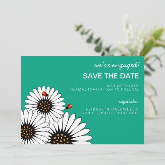 Lente Fling Gerbera Daisies BEWAREN DATUM-groen Save The Date (Staand voorkant)