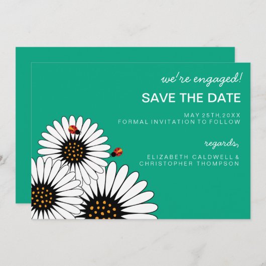 Lente Fling Gerbera Daisies BEWAREN DATUM-groen Save The Date (Voorkant / Achterkant)