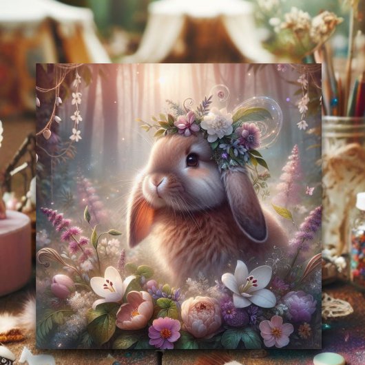 Lente Floral Fantasy Lop Eared Bunny Pasen Feestdagenkaart