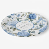 Lente Floral Modern Elegant Blauw Op Witte Bruilof Papieren Bordje (Gekanteld)