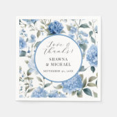 Lente Floral Modern Elegant Blauw Op Witte Bruilof Servet (Voorkant)