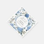 Lente Floral Modern Elegant Blauw Op Witte Bruilof Servet (Hoek)