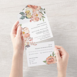  lente-Floral Waterverf bruiloft All In One Uitnodiging