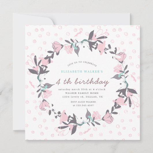 Lente florale brij blush Birthday Invitation (Voorkant)