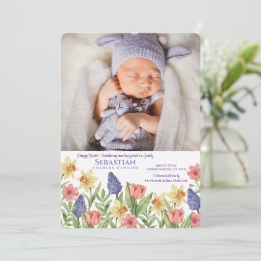 Lente Foto Geboorte Aankondiging Pasen Kaart (Staand voorkant)