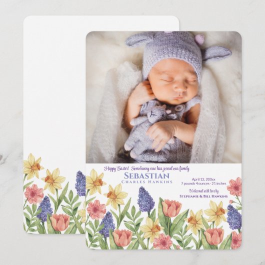 Lente Foto Geboorte Aankondiging Pasen Kaart (Voorkant / Achterkant)