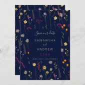 Lente gedroogde geperste bloemen save the date nav (Voorkant / Achterkant)