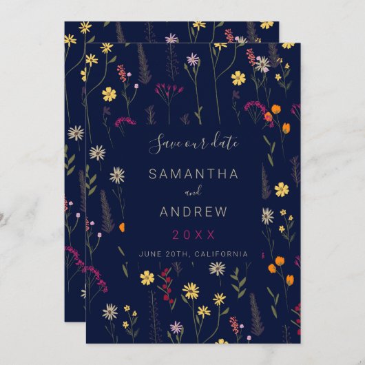 Lente gedroogde geperste bloemen save the date nav (Voorkant / Achterkant)