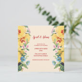 Lente geel Bloemen bruiloft uitnodiging (Staand voorkant)