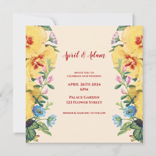 Lente geel Bloemen bruiloft uitnodiging (Voorkant)