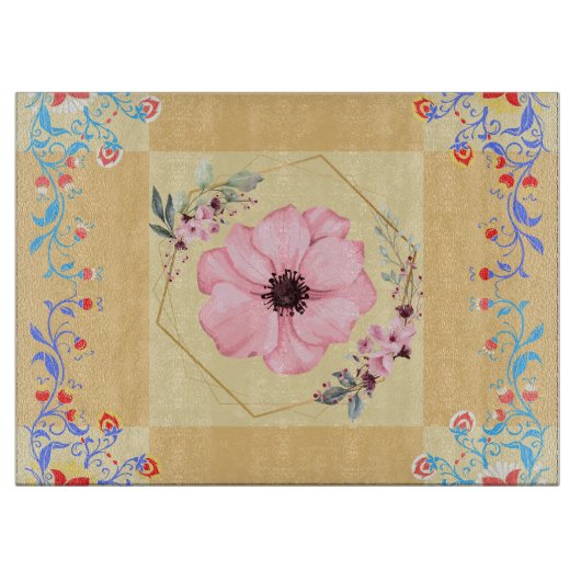 Lente geïnspireerd ontwerp, Oranje bloemengrafisch Snijplank (Voorkant)